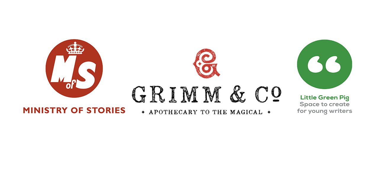 Logos of Ministry of Stories, Grimm & Co and Little Green Pig