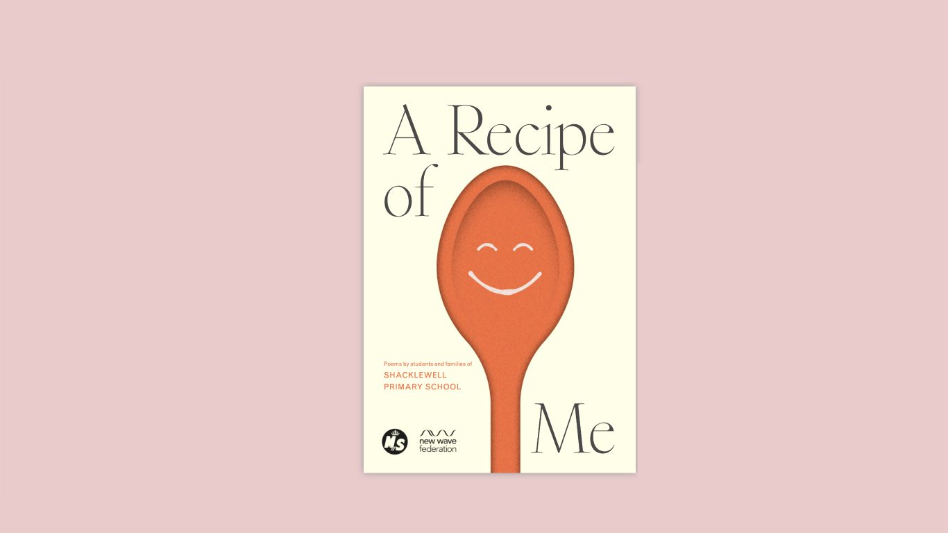 A picture of a book cover which is cream and has a drawing of a wooden spoon with a happy face