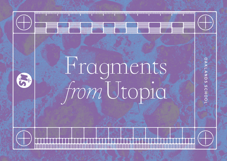 A purple marble effect background reveals whites words reading Fragments from Utopia